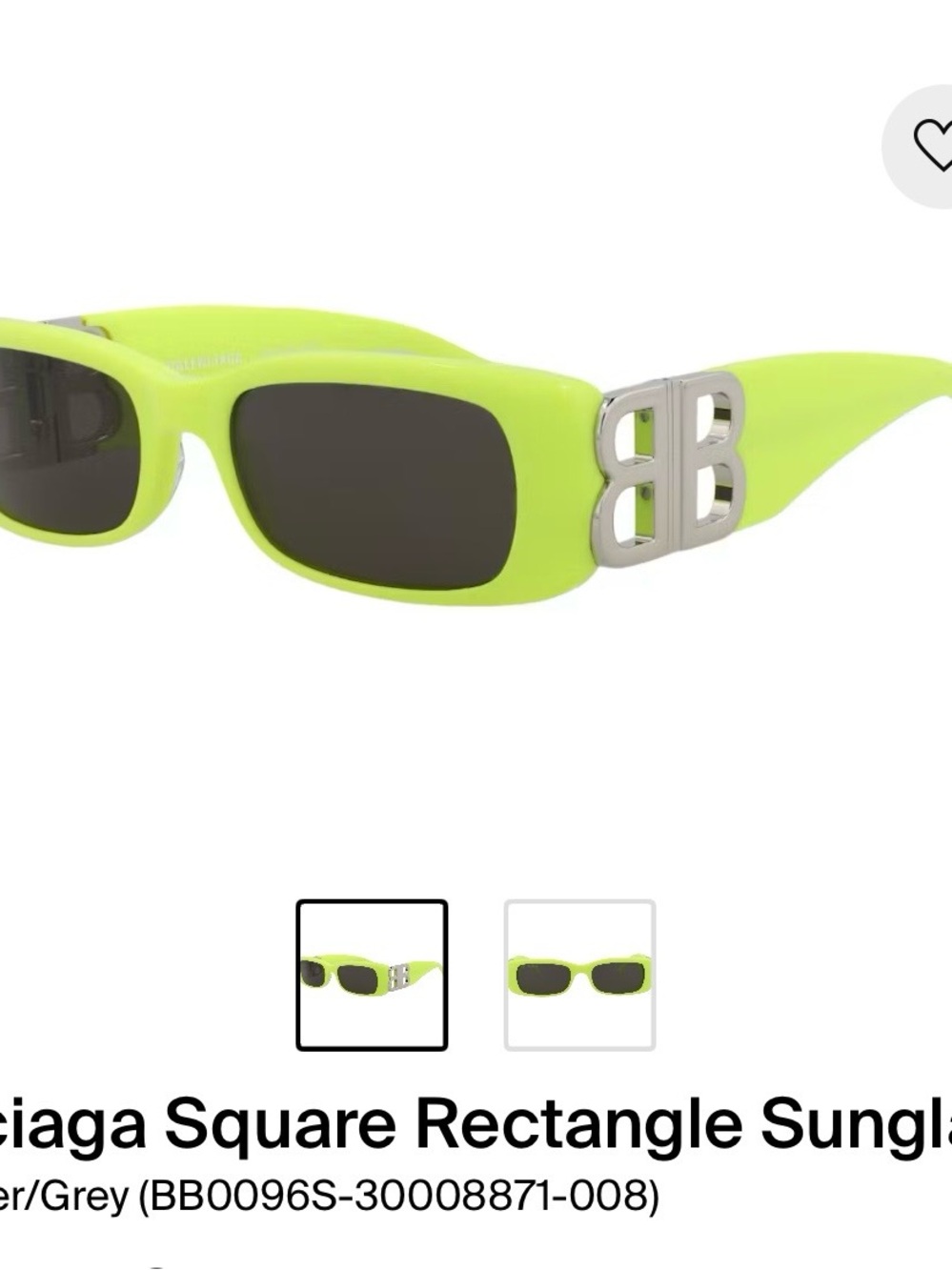 Balenciaga Neon Lime Rectangular Sunglasses with Silver BB Logo